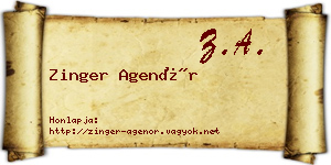 Zinger Agenór névjegykártya